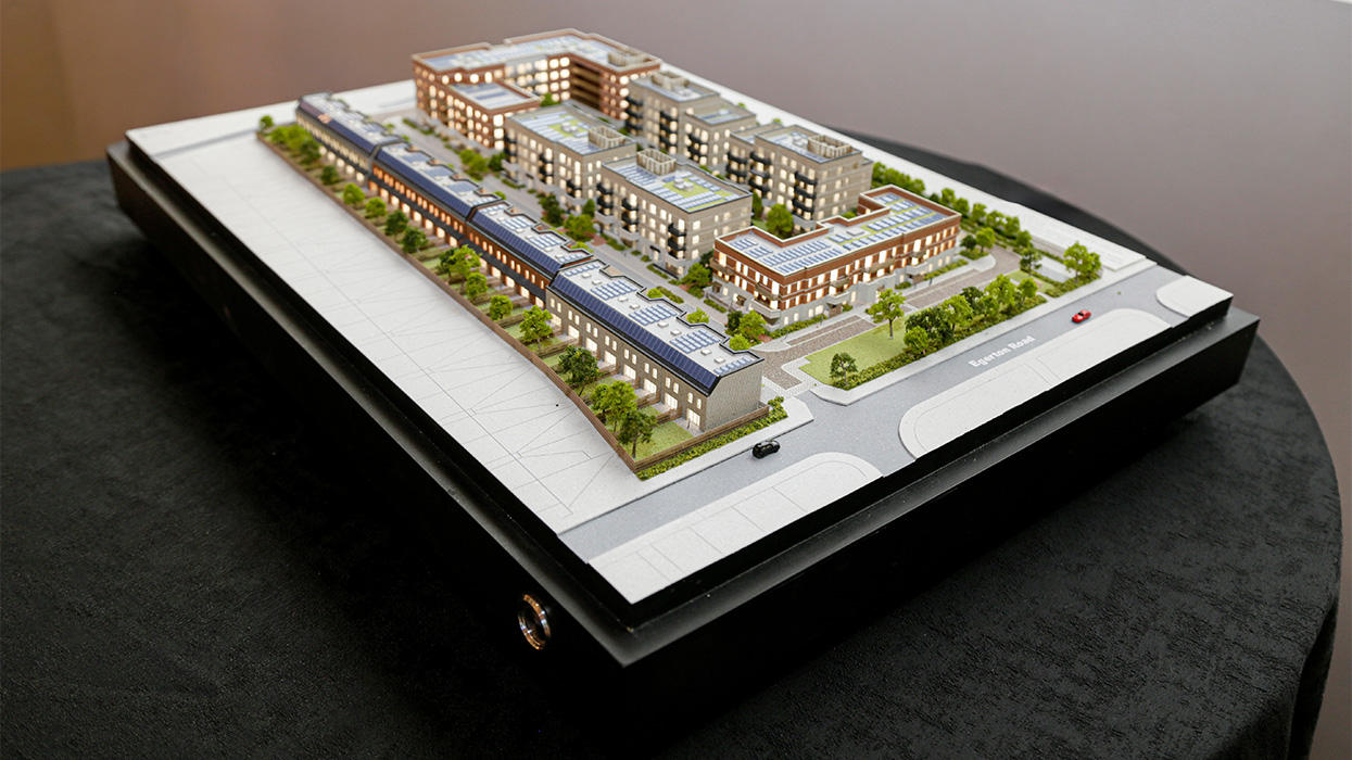 Portable travel architectural model of a modern residential development designed for exhibition transport